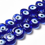 Handmade Evil Eye Lampwork Beads Strands, Heart, Medium Blue, 11.5x14x4.5mm, Hole: 1.2mm, about 28pcs/strand, 12.40''(31.5cm)(LAMP-E023-07C-07)