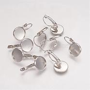 Brass Leverback Earring Findings, Flat Round, Platinum, 13~14x25~27mm, Tray: 12mm, Pin: 0.5mm(KK-H023-P)
