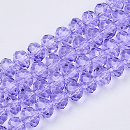Baking Paint Glass Beads Strands, Faceted Rondelle, Lilac, 6x4.5mm, Hole: 1mm, about 87~90pcs/strand, 17.13 inch(43.5cm)(EGLA-Q120-C-B01)