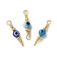 Evil Eye Glass Connector Charms, Round Links with Rack Plating Brass Wire Double Loops, Lead Free & Cadmium Free, Real 18K Gold Plated, Long-Lasting Plated, Mixed Color, 17.5x4mm, Hole: 1.6mm(KK-D044-06G)