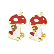 Golden Plated Alloy Enamel Pendants, Cadmium Free & Lead Free, Mushroom with Girl Charm, FireBrick, 30x18x1mm, Hole: 1.8mm(ENAM-Z017-09G-02)