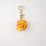 Satin Rose Pendant Decorations, with Heart Lobster Claw Clasps, Orange, 105mm(KEYC-PW0009-07C)