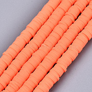 Handmade Polymer Clay Beads Strands, for DIY Jewelry Crafts Supplies, Heishi Beads, Disc/Flat Round, Coral, 6x0.5~1mm, Hole: 1.8mm, about 290~320pcs/strand, 15.75 inch~16.14 inch(40~41cm)(CLAY-R089-6mm-124)