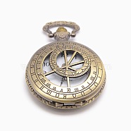 Roman Number Vintage Hollow Flat Round Alloy Quartz Watch Heads Pendants for Pocket Watch Necklace Making, Antique Bronze, 60x46x15mm(WACH-M109-24)