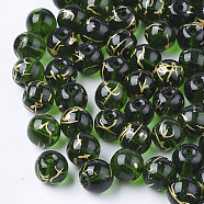 Drawbench Transparent Glass Beads, Round, Spray Painted Style, Dark Green, 8mm, Hole: 1.5mm(GLAD-Q017-01D-8mm)