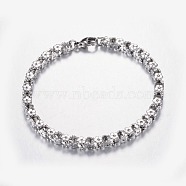 304 Stainless Steel Bracelets, Flower, Stainless Steel Color, 8-1/4 inch~9 inch(210~230mm)(X-STAS-F027-08)