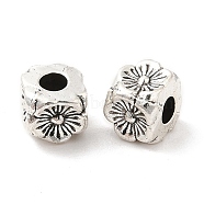 Tibetan Style Alloy Beads, Cadmium Free & Lead Free, Cube with Flower Pattern, Antique Silver, 4x4x4mm, Hole: 1.8mm, about 3703pcs/1000g(FIND-G059-01A-AS)