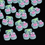 Transparent Acrylic Beads, with Enamel, Frosted, Cherry with Bear & Rabbit, Light Blue, 22.5x26x9mm, Hole: 3mm(MACR-S374-04B-05)
