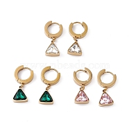 Cubic Zirconia Triangle Dangle Hoop Earrings, Golden 304 Stainless Steel Jewelry for Women, Mixed Color, 27mm, Pin: 1mm(EJEW-L282-07G)