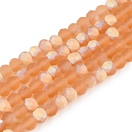 Transparent Glass Beads Strands, Faceted, Frosted, Half AB Color Plated, Rondelle, PeachPuff, 4x3.5mm, Hole: 1mm, about 113~115pcs/strand, 41~41.5cm(EGLA-A044-T4mm-MB23)