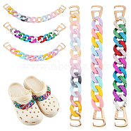 Elite 4pcs 2 styles Rainbow Color Acrylic Shoe Decoration Curban Chains, with Alloy Clasps, Mixed Color, 225~245mm, 2pcs/style(AJEW-PH0011-18)