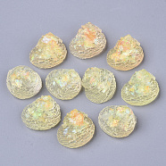 Transparent Epoxy Resin Cabochons, Imitation Jelly Style, with Sequins/Paillette, Conch Shell Shape, Champagne Yellow, 17.5x15x9.5mm(CRES-T020-02D)