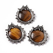 Natural Tiger Eye Pendants, Dragon Charms, with Rack Plating Antique Silver Tone Alloy Findings, Cadmium Free & Lead Free, 43x41x6mm, Hole: 7x8.5mm(G-G983-01AS-04)