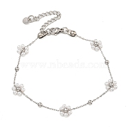 304 Stainless Steel Link Chain Bracelets, Acrylic Pearl for Women, Stainless Steel Color, 7-7/8 inch(20cm)(BJEW-S153-06P)