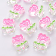 Transparent Acrylic Beads, with Enamel, Flower, Hot Pink, 24.5x20x9mm, Hole: 3mm(MACR-S374-03A-01)