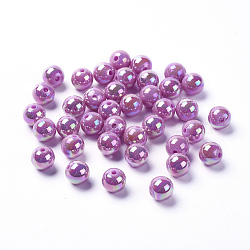 Eco-Friendly Poly Styrene Acrylic Beads, AB Color Plated, Round, Purple, 10mm, Hole: 2mm, about 980pcs/500g(PL426-6)