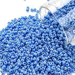 TOHO Round Seed Beads, Japanese Seed Beads, (124D) Opaque Luster Denim Blue, 11/0, 2.2mm, Hole: 0.8mm, about 1103pcs/10g(X-SEED-TR11-0124D)
