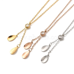 Teardrop Vacuum Plating 304 Stainless Steel Lariat Necklaces, with Rhinestone, Mixed Color, 15.24 inch(38.7cm)(NJEW-G125-08)