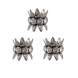 Zinc Alloy Bead Cap, with Rhinestone, Double Sided, Flower, Multi-Petal, Platinum, 10x10mm, Hole: 1mm(YS-TAC0009-01B-P)