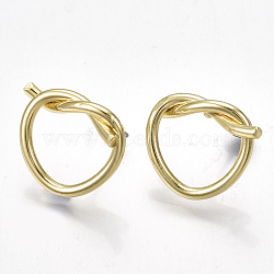 Alloy Stud Earrings, with Steel Pins, Heart, Light Gold, 14x17~18mm, Pin: 0.7mm(PALLOY-T065-09)