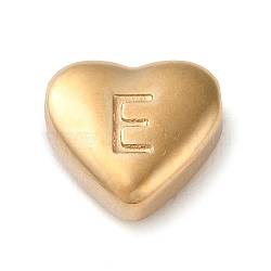 201 Stainless Steel Beads, Golden, Heart, Letter E, 7x8x3.5mm, Hole: 1.5mm(STAS-M335-01E-G)