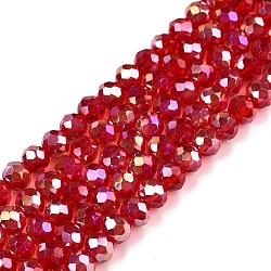 Electroplate Glass Beads Strands, AB Color Plated, Faceted, Rondelle, Red, 4x3mm, Hole: 0.4mm, about 113~115pcs/strand, 16.14~16.34 inch(41~41.5cm)(EGLA-A044-T4mm-B01)