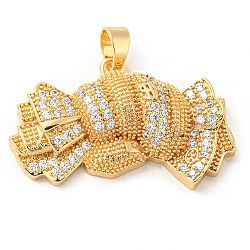 Brass Micro Pave Cubic Zirconia Pendants, Long-Lasting Plated, Fist, Golden, 22.5x36.5x9mm, Hole: 6.5x4mm(KK-P250-37G)