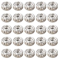Brass Rhinestone Spacer Beads, Grade A, Straight Flange, Rondelle, Silver, Crystal, 8x3.8mm, Hole: 1.5mm(RB-YW0001-04D-01S)