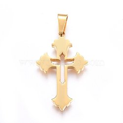 304 Stainless Steel Pendants, Cut-Out, with Hollow, Cross, Golden, 31.5x20x2.2mm, Hole: 8x4mm(STAS-H469-33G)