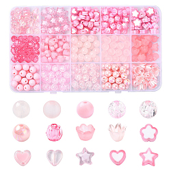 DIY Acrylic Beads Jewelry Making Findings Kits, Pearl Pink, 7~10x8~11x3~7mm, hole: 1.4~2mm(DIY-YW0009-81A)