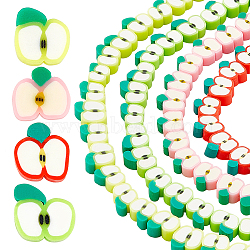 Elite 4 Strands 4 Colors Handmade Polymer Clay Bead Strands, Apple Slice, Mixed Color, 6~12x7~11x4~4.5mm, Hole: 1.6mm, about 38~40pcs/strand, 12.99 inch~15.55 inch(33~38.5cm), 1 strand/color(CLAY-PH0001-84)