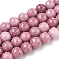 Opaque Crackle Glass Round Beads Strands, Imitation Stones, Round, Pale Violet Red, 10mm, Hole: 1.5mm, about 80pcs/strand, 30.31~31.10 inch(77~79cm)(GLAA-T031-10mm-01X)