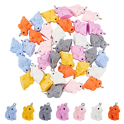 35Pcs 7 Colors Easter Opaque Resin Cute Pet Pendants, 3D Rabbit Charms with Platinum Tone Iron Loops, Mixed Color, 21x24x12mm, Hole: 2mm, 5pcs/color(RESI-DC0001-30)