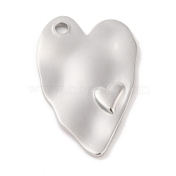 Non-Tarnish 304 Stainless Steel Pendants, Heart Charm, Stainless Steel Color, 37x24x2.5mm, Hole: 2.5mm(STAS-G336-01P)