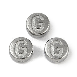 Anti-Tarnish 304 Stainless Steel Beads, Flat Round with Letter, Stainless Steel Color, Letter G, 7x3.8mm, Hole: 1.8mm(STAS-L082-019G-P)