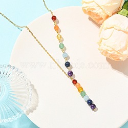 Chakra Round Natural Gemstone Beaded Pendant Brass Cable Chain Necklaces for Women, Golden, 16.61 inch(42.2cm)(NJEW-JN06266)