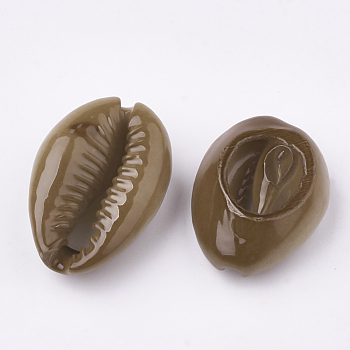 Spray Paint Cowrie Shell Beads, Two Tone, No Hole/Undrilled, Coffee, 20~25x14~16x5~7mm