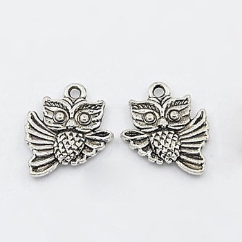 Tibetan Style Alloy Pendants, Good for Halloween Jewelry Making, Lead Free & Cadmium Free, Owl, Antique Silver, 18x15x3mm, Hole: 2mm