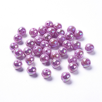 Eco-Friendly Poly Styrene Acrylic Beads, AB Color Plated, Round, Purple, 10mm, Hole: 2mm, about 980pcs/500g