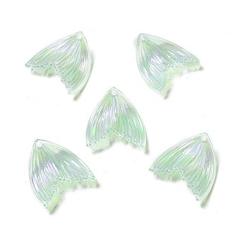 UV Plating Rainbow Iridescent Transparent Acrylic Pendants, Fishtail Charm, Light Green, 27x25.7x5mm, Hole: 1.6mm