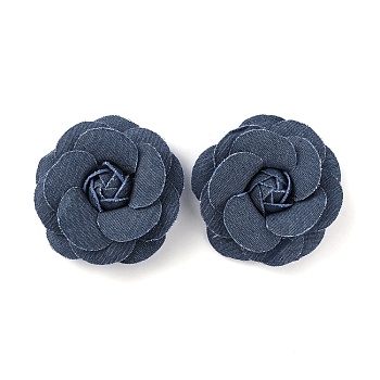 Denim Cloth Flowers, Jean Fabric Camelia, Sewing Ornaments, DIY Costume Accessories, Marine Blue, 78x75x22mm