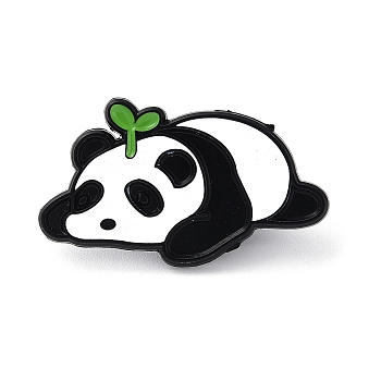 Grass on the Head Panda Enamel Pin, Black Tone Alloy Brooch for Backpack Clothes, Lime Green, 18x30x1.5mm