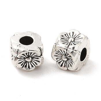 Tibetan Style Alloy Beads, Cadmium Free & Lead Free, Cube with Flower Pattern, Antique Silver, 4x4x4mm, Hole: 1.8mm, about 3703pcs/1000g