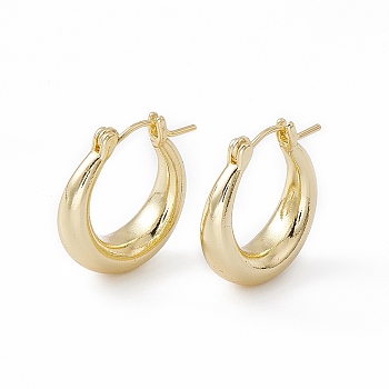 Brass Thick Hoop Earrings for Women, Lead Free & Cadmium Free, Real 18K Gold Plated, 20x18.5x6mm, Pin: 0.9mm