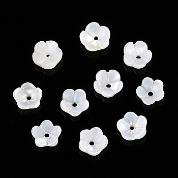 Natural White Shell Beads, Mother of Pearl Shell Beads, Flower, Seashell Color, 5.5x6x2mm, Hole: 1mm