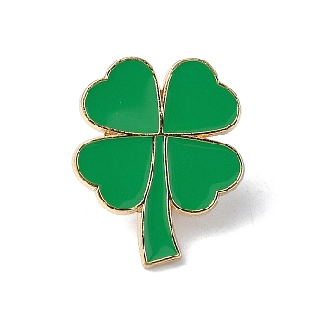 Enamel Pin, Alloy Brooches for Backpack Clothes, Cadmium Free & Lead Free, Clover, Golden, 23.5x19x1.5mm