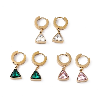 Cubic Zirconia Triangle Dangle Hoop Earrings, Golden 304 Stainless Steel Jewelry for Women, Mixed Color, 27mm, Pin: 1mm