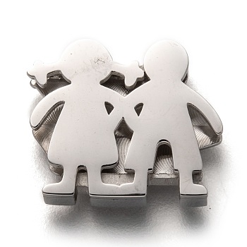 304 Stainless Steel Slide Charms, Couple, Stainless Steel Color, 13x15.5x3.5mm, Hole: 8x1.5mm