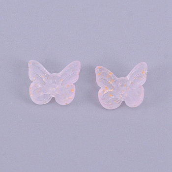 Transparent & Frosted Czech Glass Beads, with Glitter Powder, Butterfly, Lavender Blush, 9.5x11x3.8~4.5mm, Hole: 1.2mm