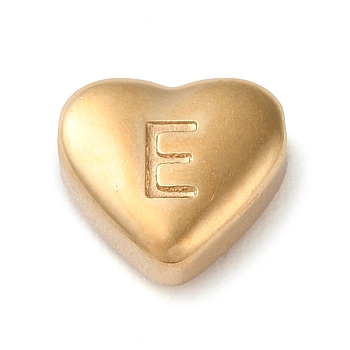 201 Stainless Steel Beads, Golden, Heart, Letter E, 7x8x3.5mm, Hole: 1.5mm